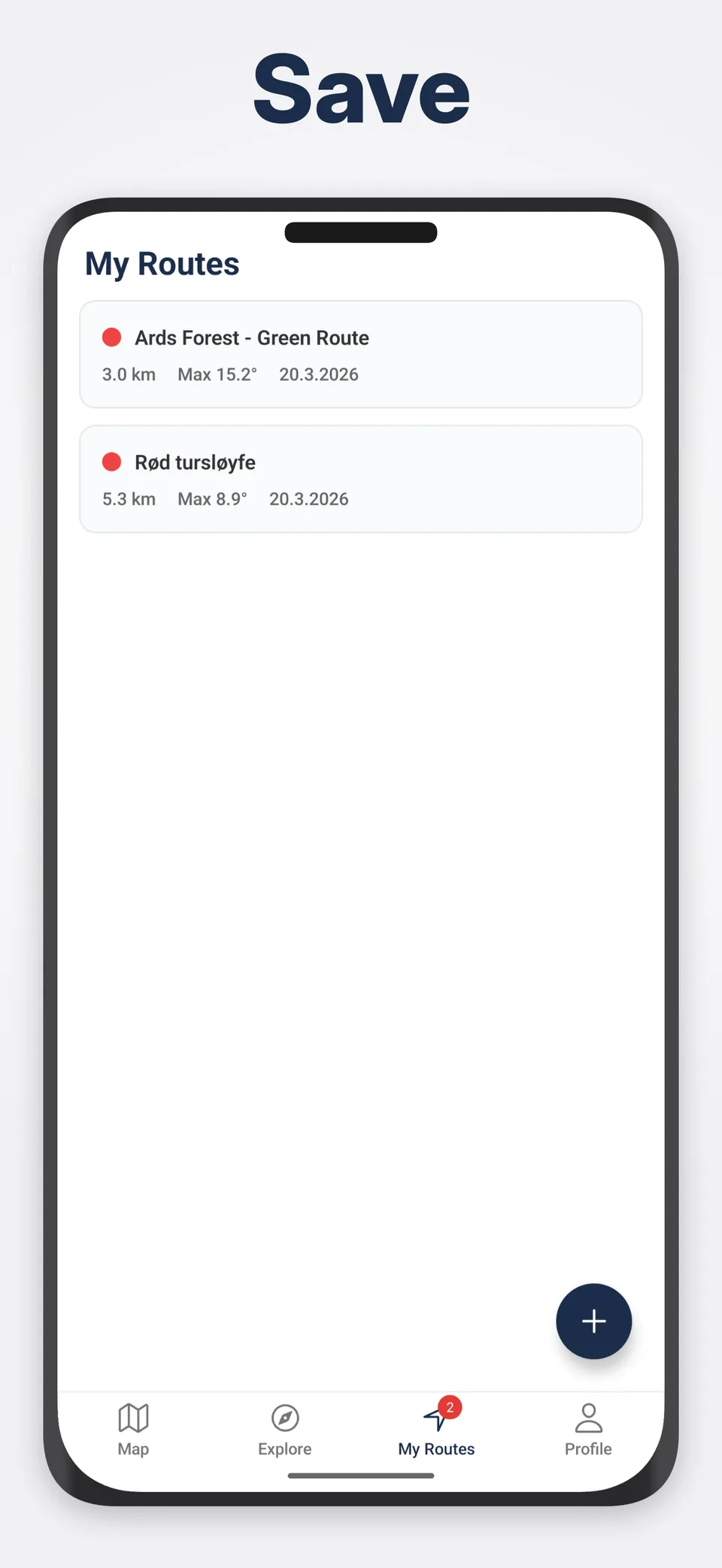 Saved routes list